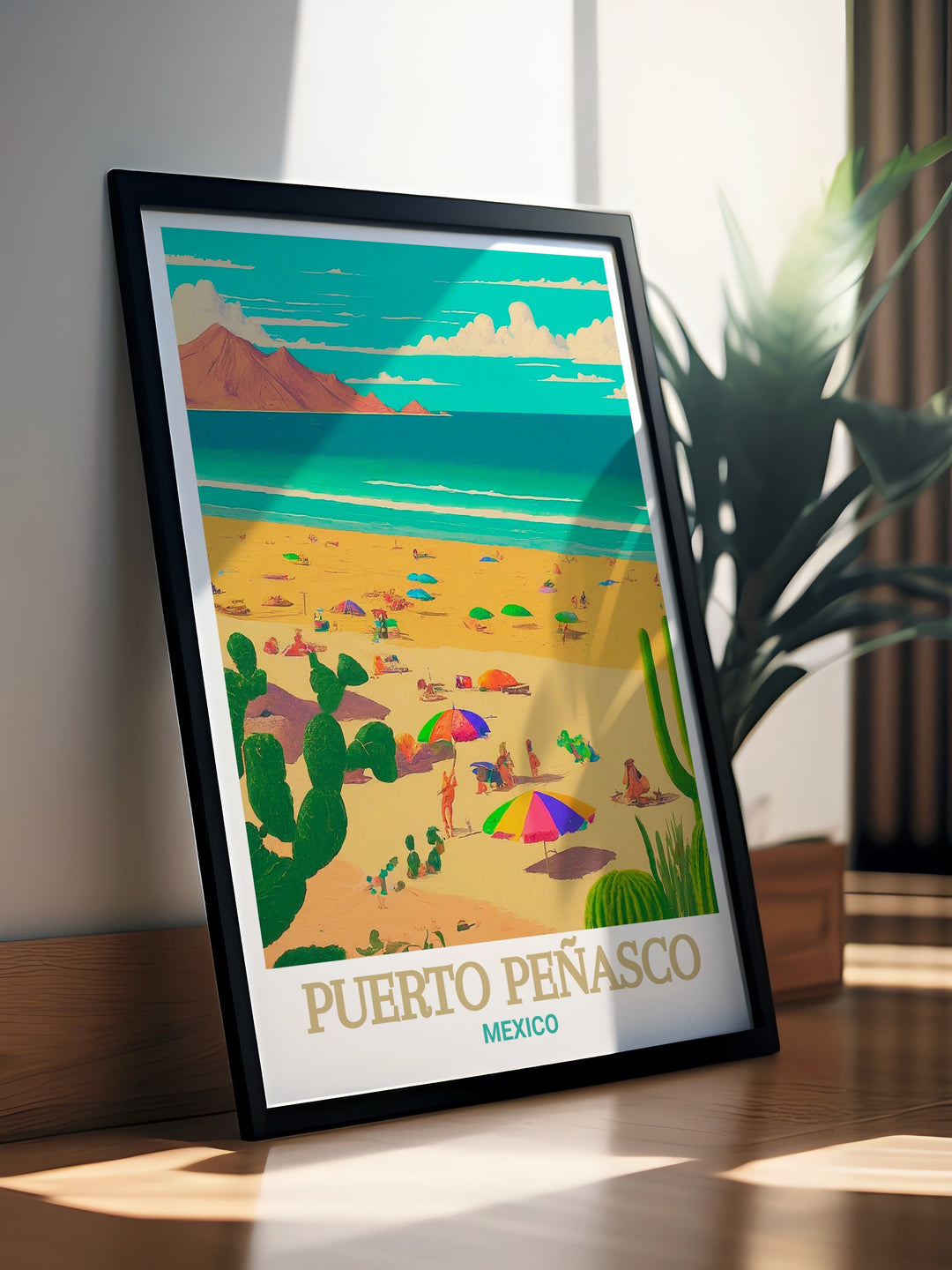 Canvas art depicting Playa Bonitas stunning coastline in Puerto Peñasco, showcasing the vibrant colors of the sea and sky. Perfect for beach lovers, this print captures the natural beauty of Mexicos coastal paradise, ideal for enhancing any room with a touch of the ocean.