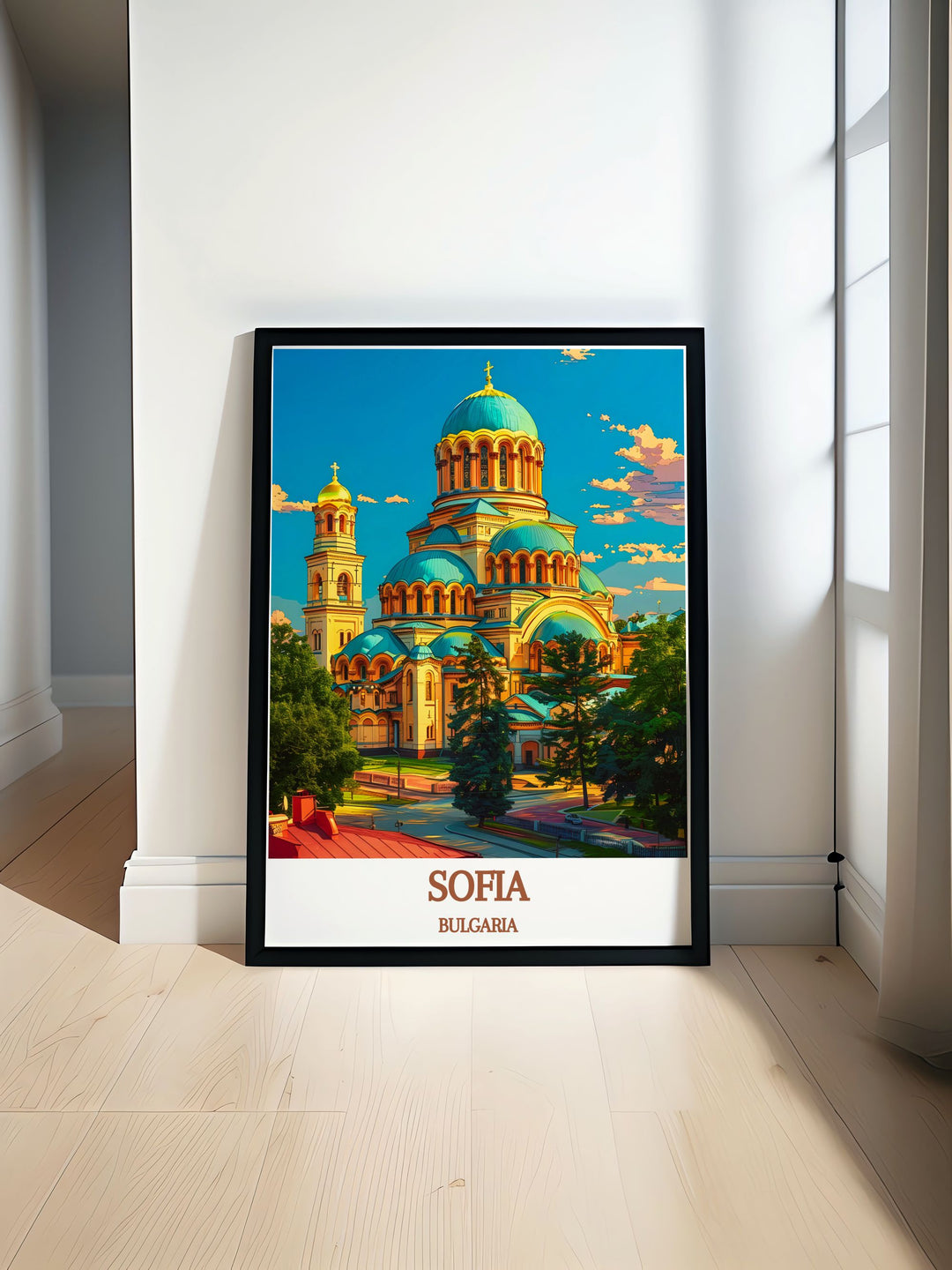 Stunning Sofia Print featuring BULGARIA St. Alexander Nevsky Cathedral showcasing its majestic domes and intricate architectural details perfect for enhancing your home decor with a touch of Bulgarian heritage.