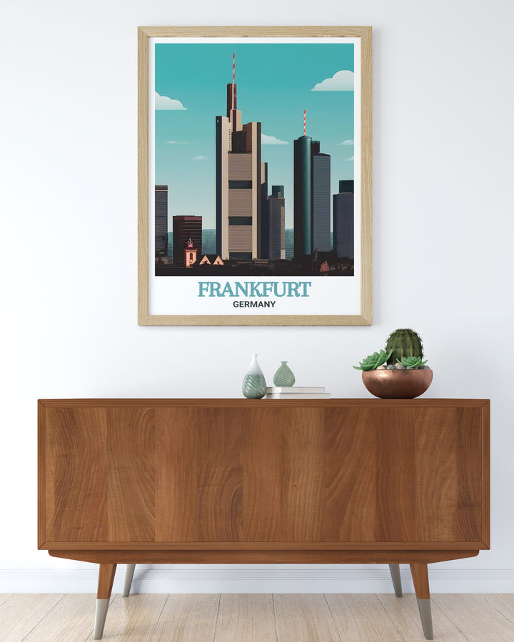 Main Tower Artwork captures the sleek and sophisticated design of Frankfurts skyline ideal for Germany Wall Art collectors and travel lovers