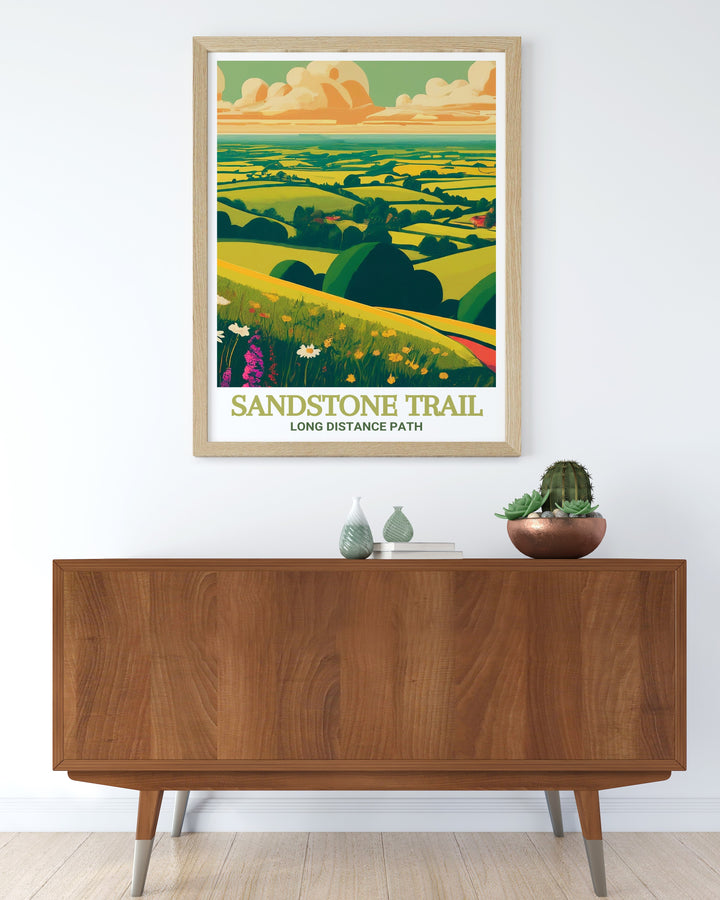 Sandstone Trail and Burwardsley Hill wall art featuring the scenic landscapes and rich history of these iconic landmarks. This print is perfect for adventurers and history buffs, celebrating the awe inspiring natural and historical wonders of Cheshire.