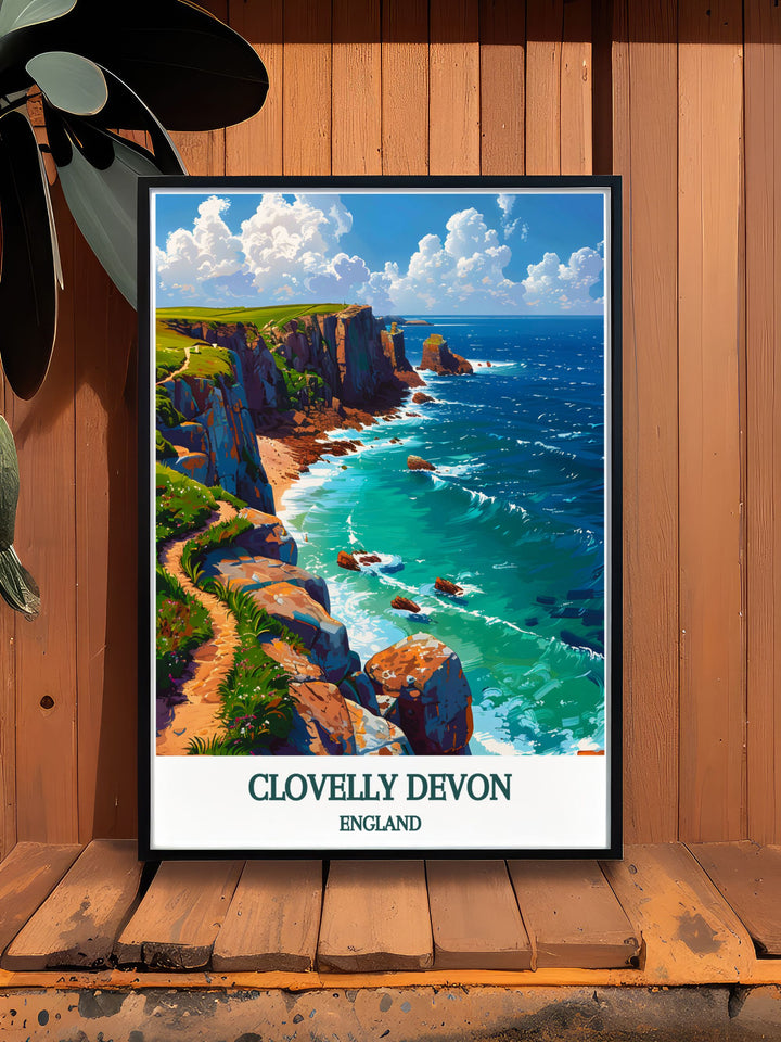 Discover Clovellys historic South West Coast Path, a scenic walking route offering breathtaking views of the rugged coastline and lush countryside.