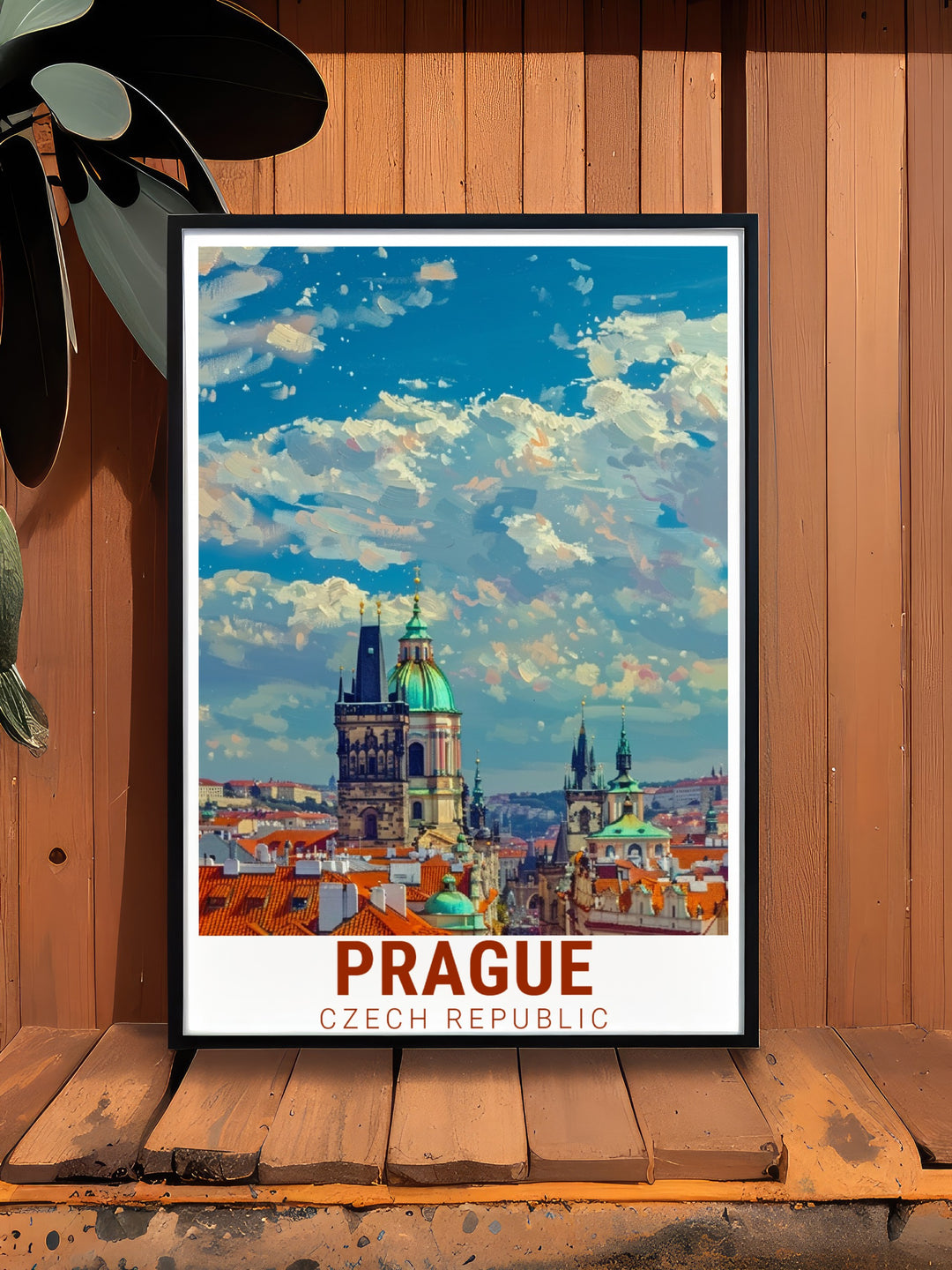 Prague travel print with a detailed view of the Old Town Square perfect for those who appreciate Gothic architecture and want to add a piece of Czech Republics rich history and beauty to their home or office decor