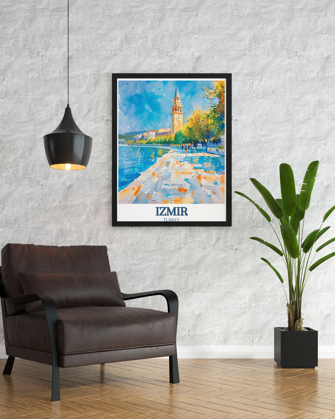 This stunning Izmir poster features the iconic Clock Tower, set against the beautiful backdrop of the Kordon Promenade in Turkey. The vibrant colors and intricate design make it the perfect wall art for anyone who loves Turkish culture or has visited the captivating city of Izmir.