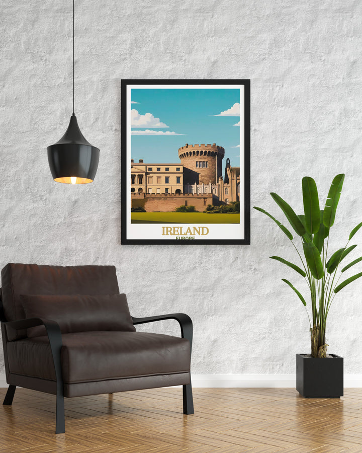 A timeless travel print capturing the elegance of Dublin Castle and the charm of Dublins skyline. Perfect for anyone with a love for travel or Irish culture, this poster is an ideal décor piece for a home office or living room.