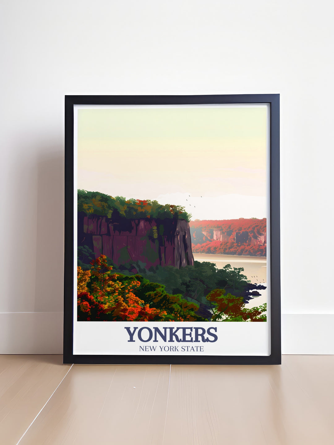 Vintage Yonkers print with Palisades Interstate Park Hudson River views perfect for any room adding a touch of sophistication and modern art flair to your home