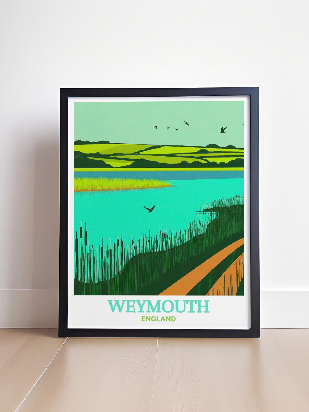 Radipole Lake wall art featuring the tranquil landscapes and vibrant wildlife of the nature reserve. This detailed illustration is perfect for those who appreciate the beauty of nature and want to bring a piece of Weymouth into their home.