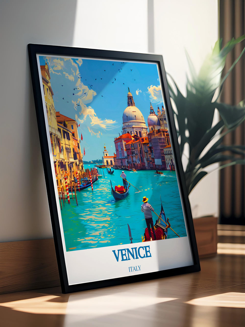 Elevate your living space with this Venice Beach Print featuring a colorful beach illustration and detailed Venice canals artwork ideal for enhancing any room with the charm of California and the romance of Italy.