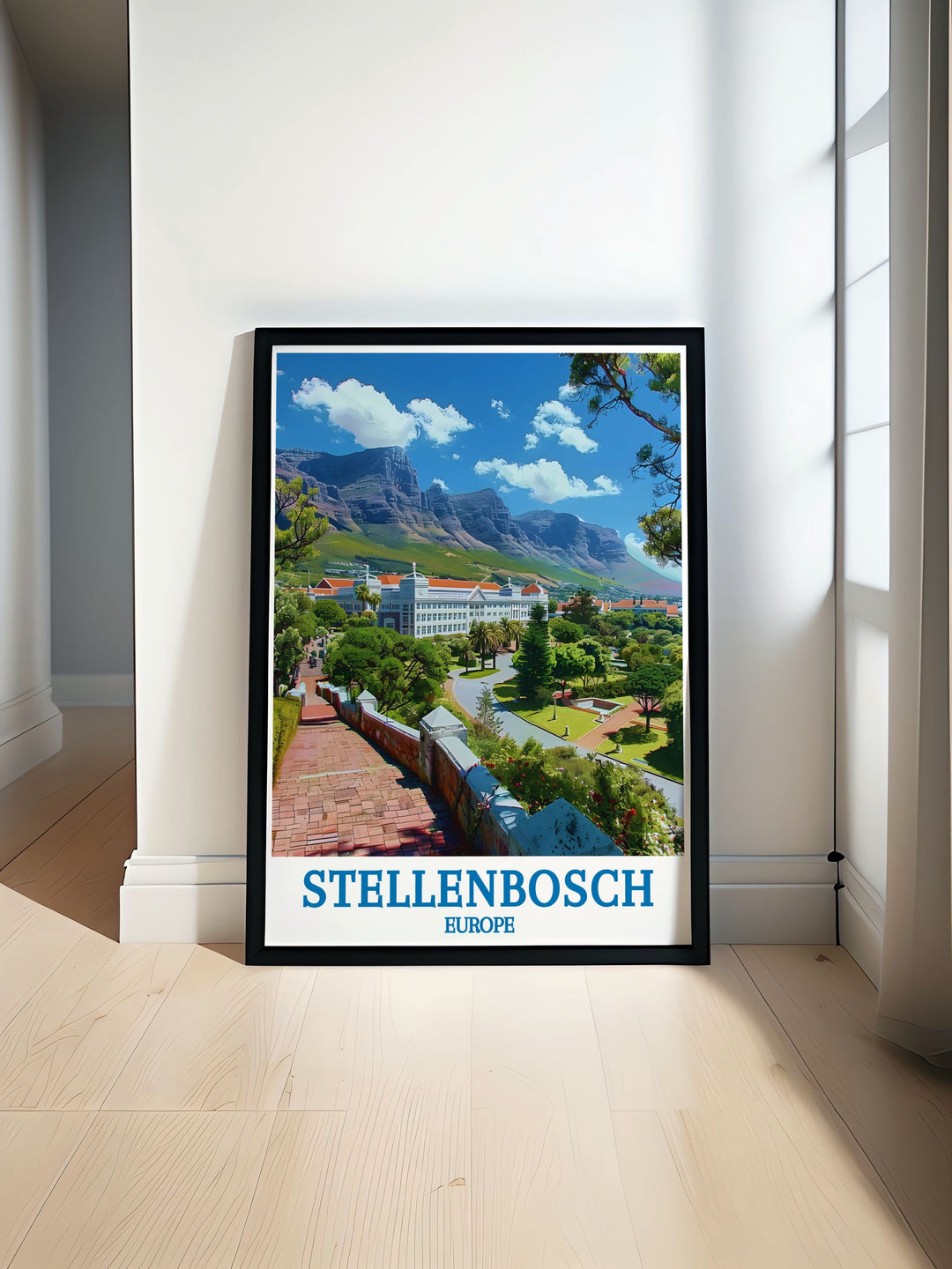 Capture the essence of Stellenboschs academic heritage with this art print, featuring the elegant campus and its scholarly ambiance.
