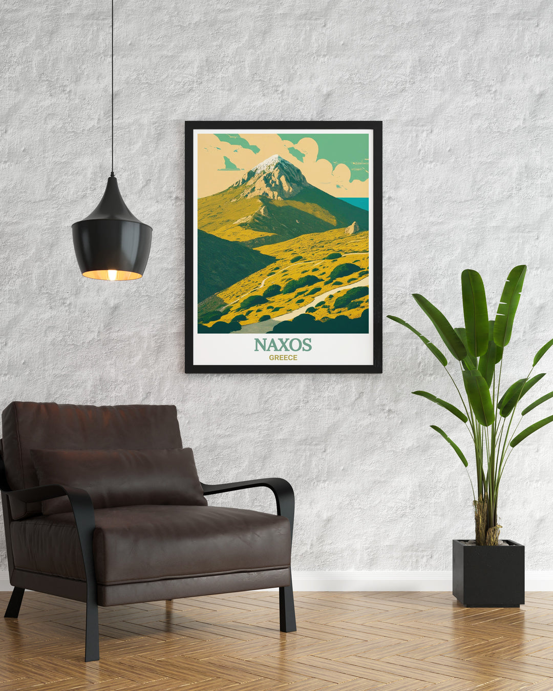 Greece Travel Poster featuring Mount Zas in Naxos an ideal choice for adding a touch of Mediterranean charm to your home living decor this Naxos art print offers a stunning portrayal of one of Greeces most iconic landscapes making it perfect for any room