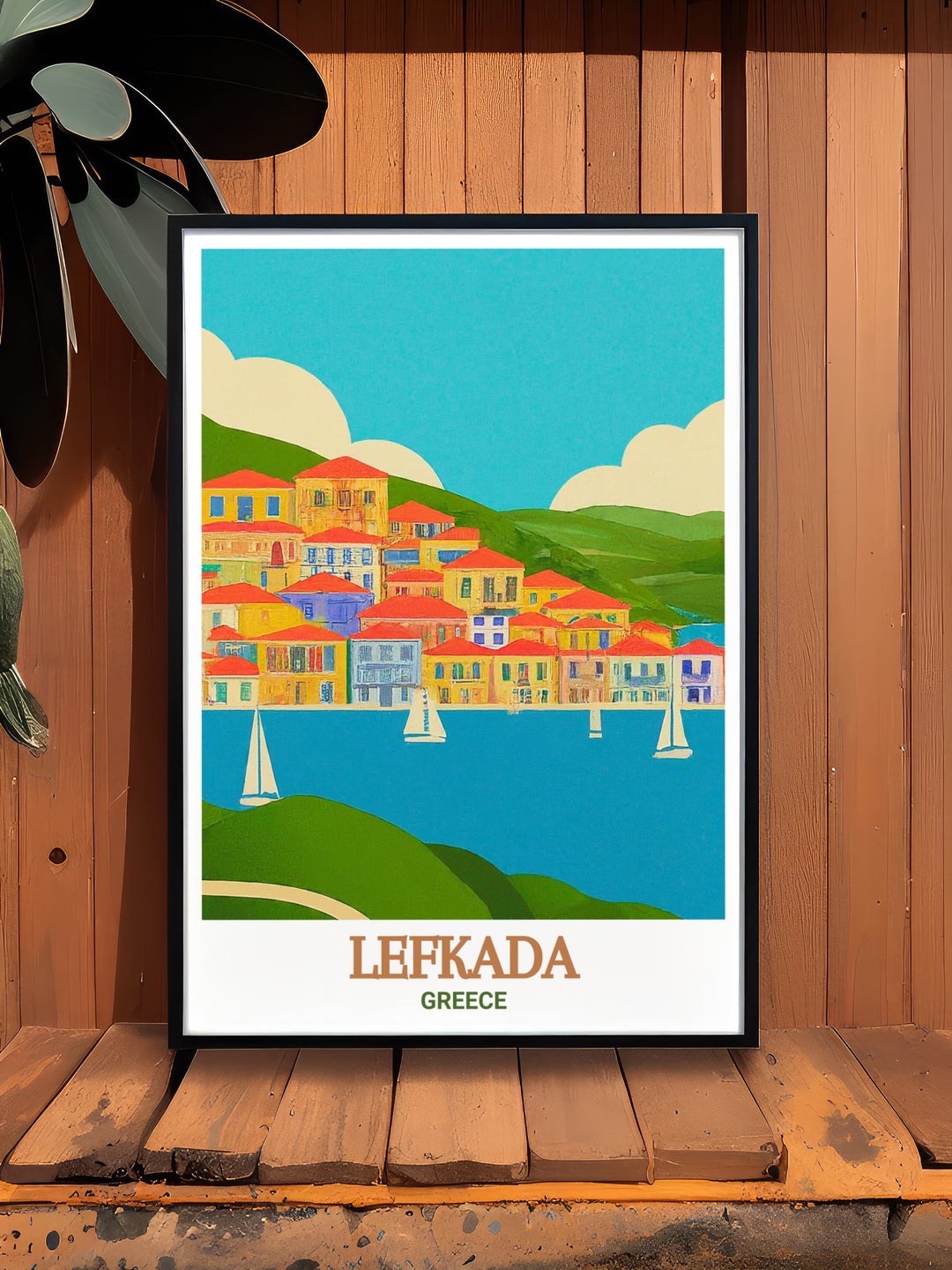 Lefkada Town Modern Prints feature breathtaking views of one of Greeces most iconic islands making it the perfect addition to any living room or bedroom. The combination of architecture and natural beauty makes this Greece Wall Art a must have for Mediterranean decor lovers.