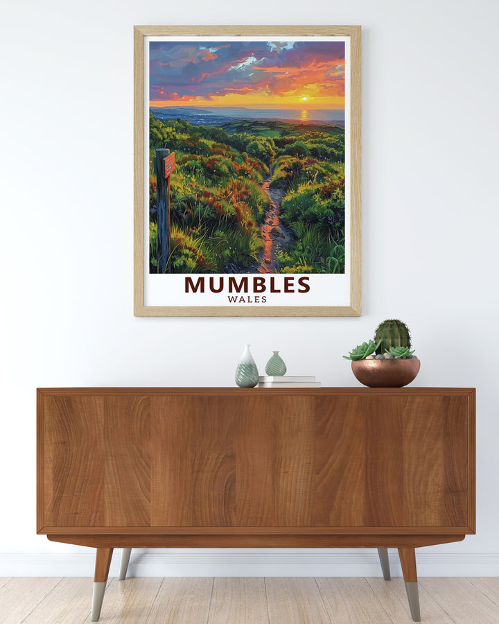 Elevate your home decor with this exquisite artwork of Mumbles Hills Nature Reserve showcasing the breathtaking scenery and serene vistas perfect for any room