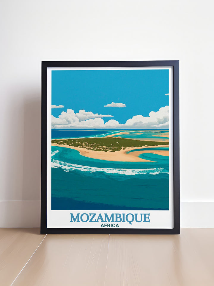 Bazaruto Archipelago Canvas Art captures the untouched beauty of Mozambiques islands and the Indian Ocean. An ideal piece for lovers of Africas coastal landscapes.