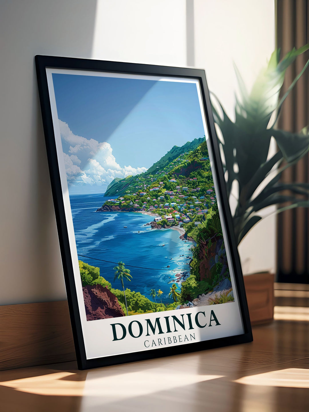 Dominican Print of Scotts Head in the heart of the Caribbean showcasing the serene and beautiful natural wonder ideal for home decor and gifts adding a touch of exotic tranquility to your living space with vibrant and detailed illustrations