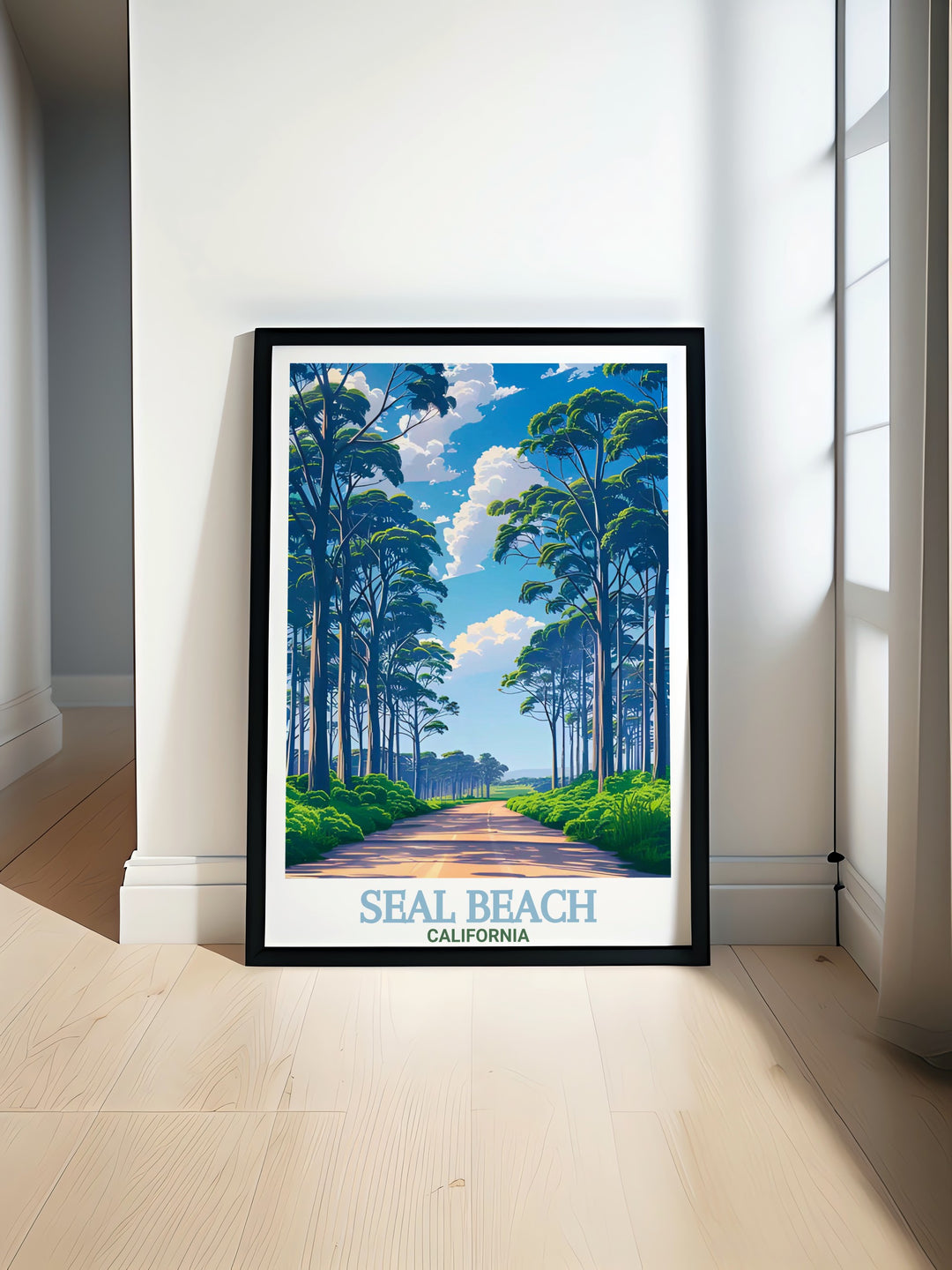 California Art Print features the serene shores of Seal Beach and the scenic beauty of Gum Grove Nature Park. This canvas art is perfect for anyone who loves Californias coastal charm and natural landscapes, making it a perfect travel themed gift.