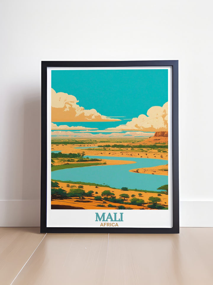 A detailed canvas art piece of the Niger River, Mali, highlighting the vastness and historical significance of one of Africas most important rivers. This print brings the serene beauty of West African geography into your home, making it ideal for travelers and nature enthusiasts.