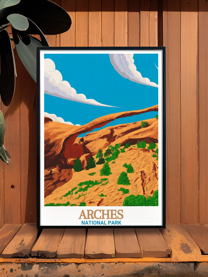 High quality Landscape Arch artwork from Arches National Park printed on premium paper using fade resistant inks ensuring longevity and vibrant colors making it a timeless addition to any art collection.