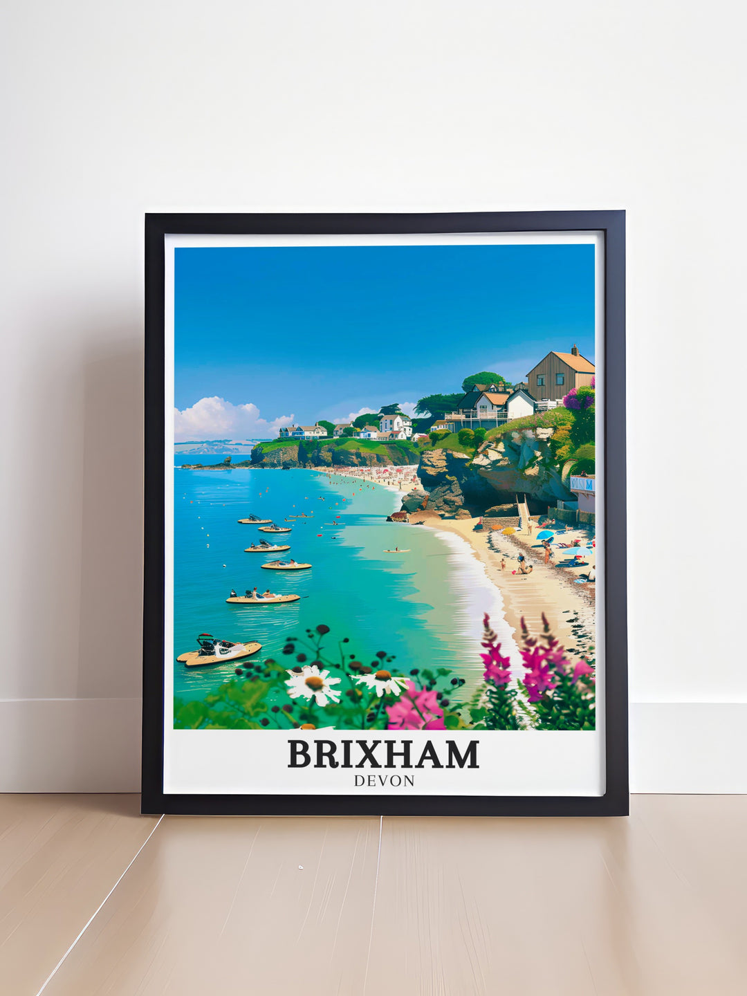 This Brixham Vintage Poster brings a nostalgic feel of Englands maritime history, showcasing the scenic beauty of the English Riviera in a timeless art piece.