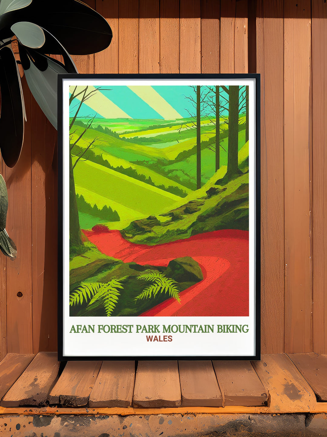 Afan Forest Park wall print featuring the Whites Level Trail in all its rugged beauty. This vibrant artwork is ideal for outdoor enthusiasts and mountain bikers looking to bring a piece of Wales into their home.