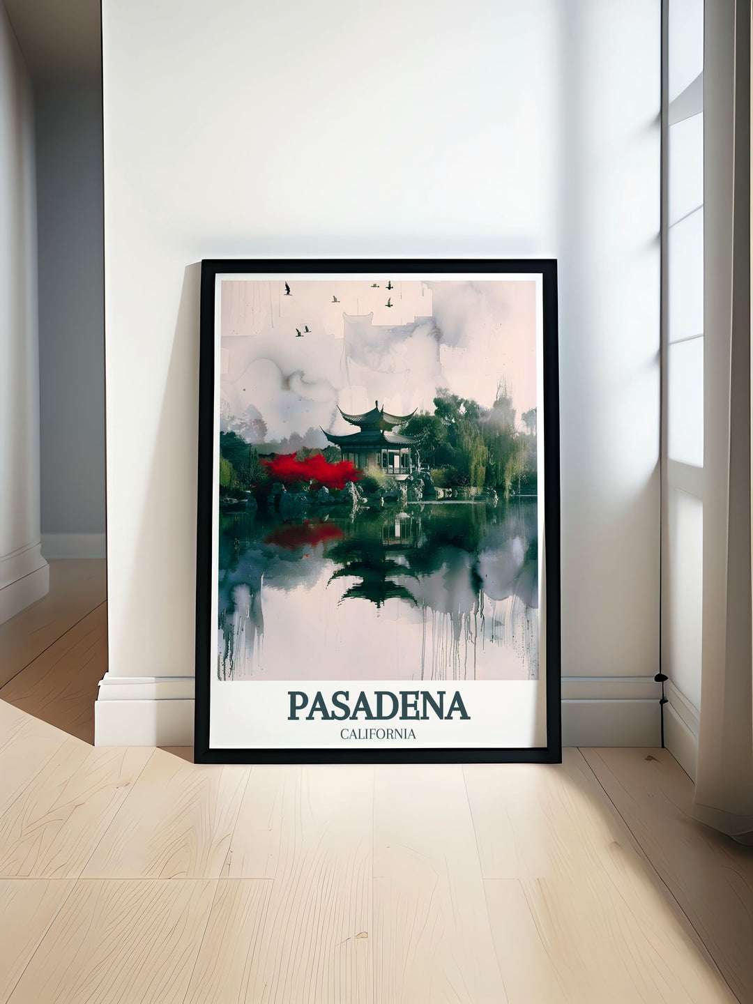 Beautiful Pasadena wall art featuring the iconic Huntington Library and Botanical Gardens Liu Fang Yuan Chinese Garden. Perfect for adding a touch of elegance to any living room or home decor