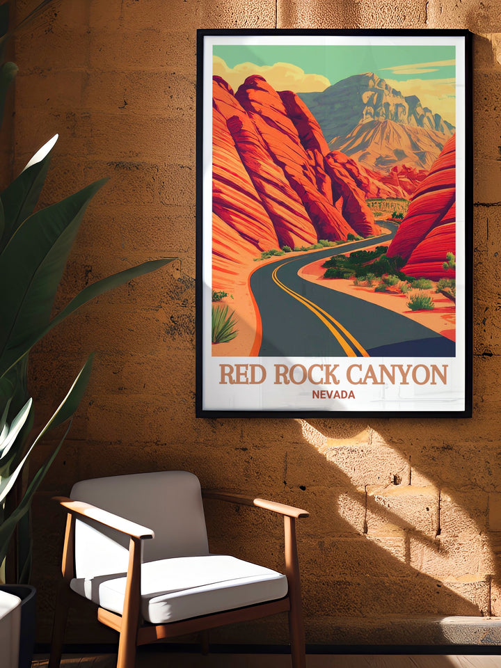 Nevada print of Red Rock Canyon and Scenic Drive designed for modern decor showcasing the beautiful colors and rock formations of Nevadas iconic landscapes perfect for adding a touch of the Southwest to your home.