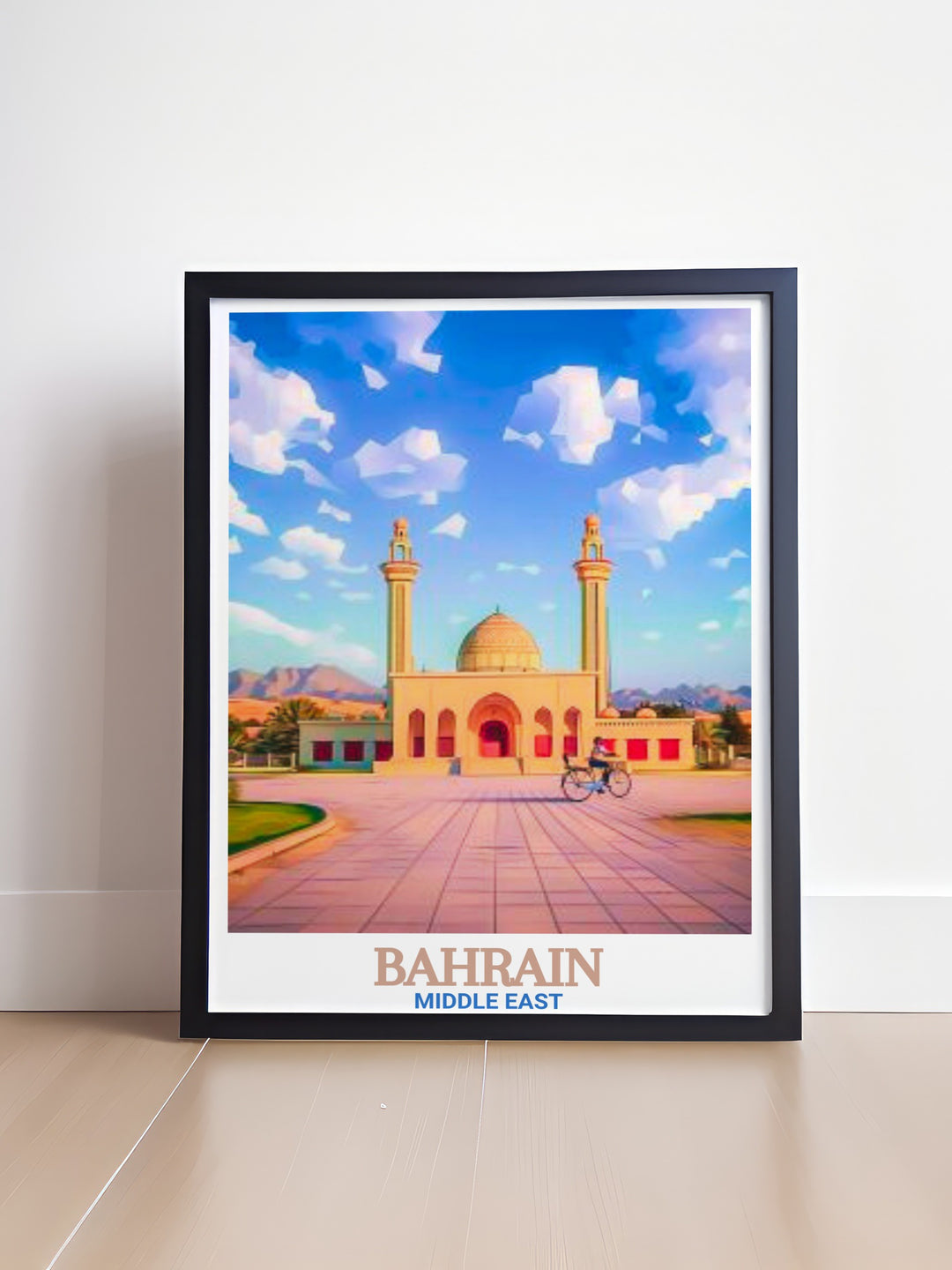 Elegant Bahrain Travel Print of Al Fateh Grand Mosque capturing the architectural beauty and cultural significance of one of the most famous landmarks in Bahrain