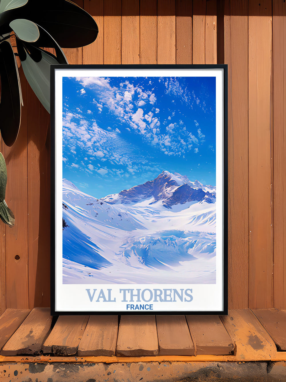 Vintage ski art featuring Val Thorens and Glacier de Peclet designed as a ski resort poster showcasing the thrilling slopes and breathtaking mountain views ideal for anyone who appreciates skiing and winter landscapes in their home decor.