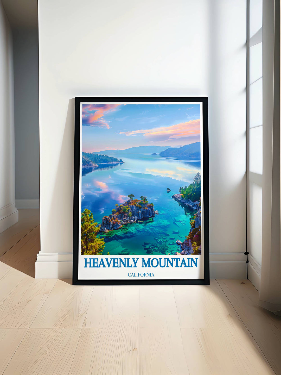 Heavenly Ski Resort and Emerald Bay State Park prints bring the beauty of Lake Tahoe into your home perfect for ski resort wall art and vintage skiing print enthusiasts.