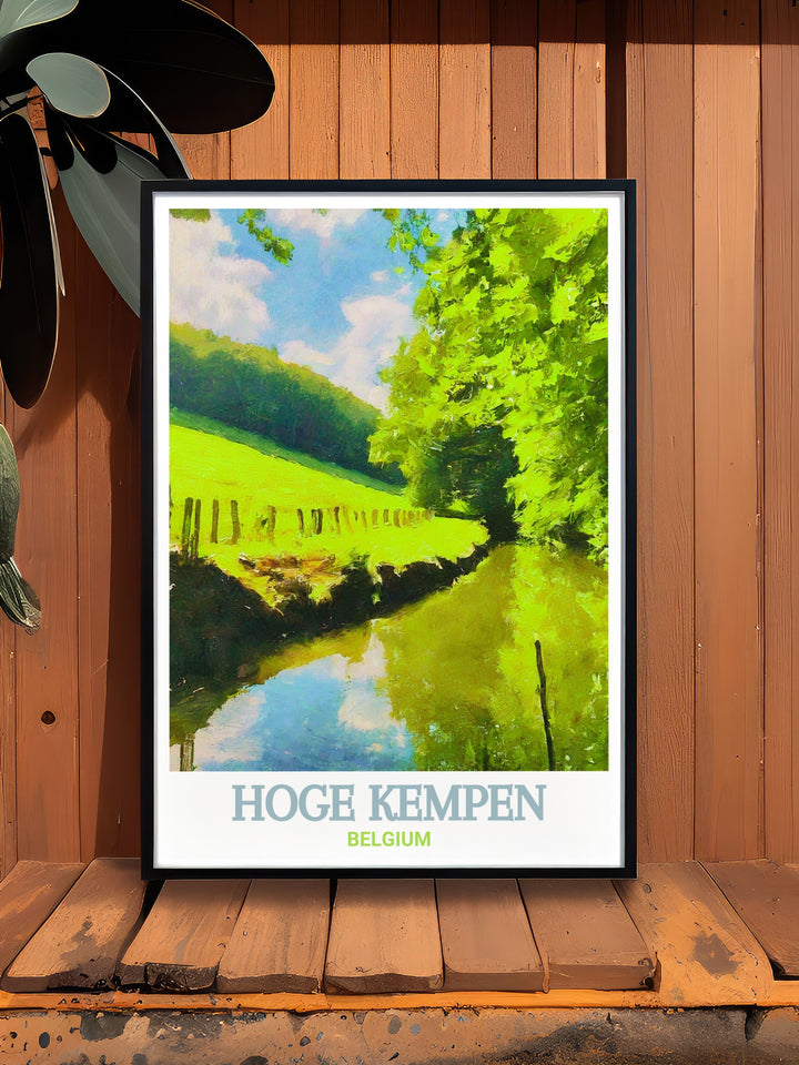 This artwork showcases the untouched beauty of Hoge Kempen and the tranquil waters of Vallei van de Kikbeekbron, making it an ideal addition to any collection celebrating Belgiums natural wonders.