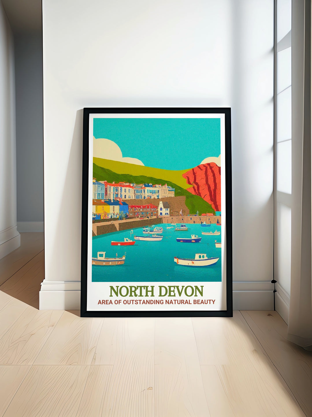 North Devon Framed Art showcases the natural beauty of North Devon, with its rolling hills, rugged cliffs, and scenic paths, making it a wonderful addition to any nature lovers decor.