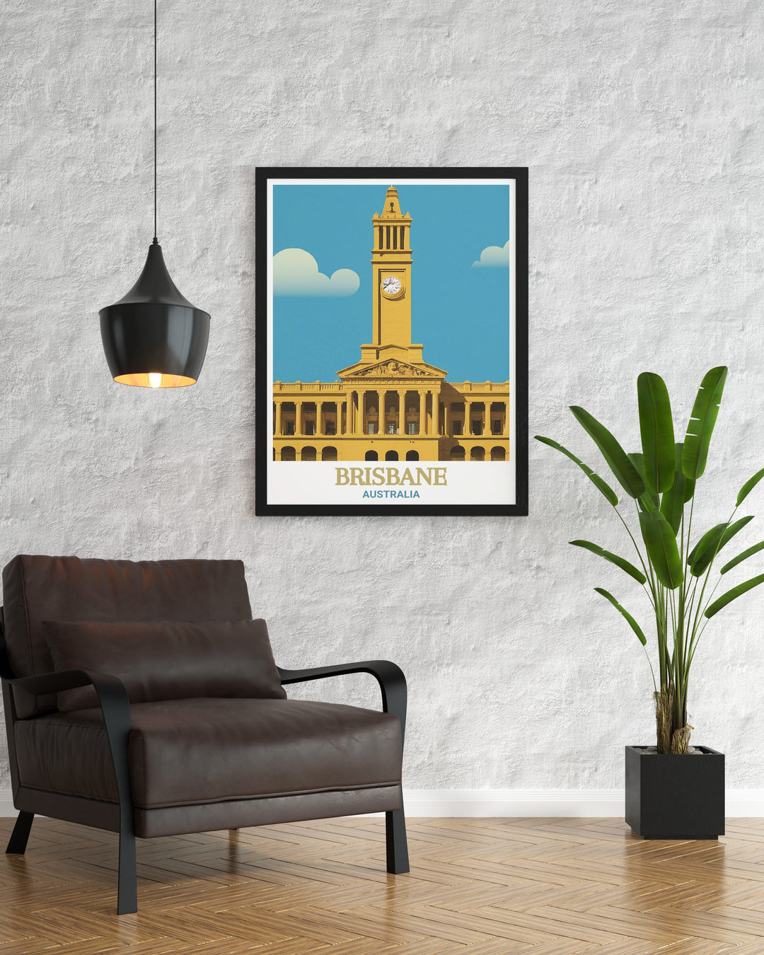 Modern Brisbane Art Print featuring City Hall and Clock Tower is ideal for those who love Australia prints. This artwork is available as a digital download or framed print making it a versatile choice for transforming any room into a stylish and elegant space