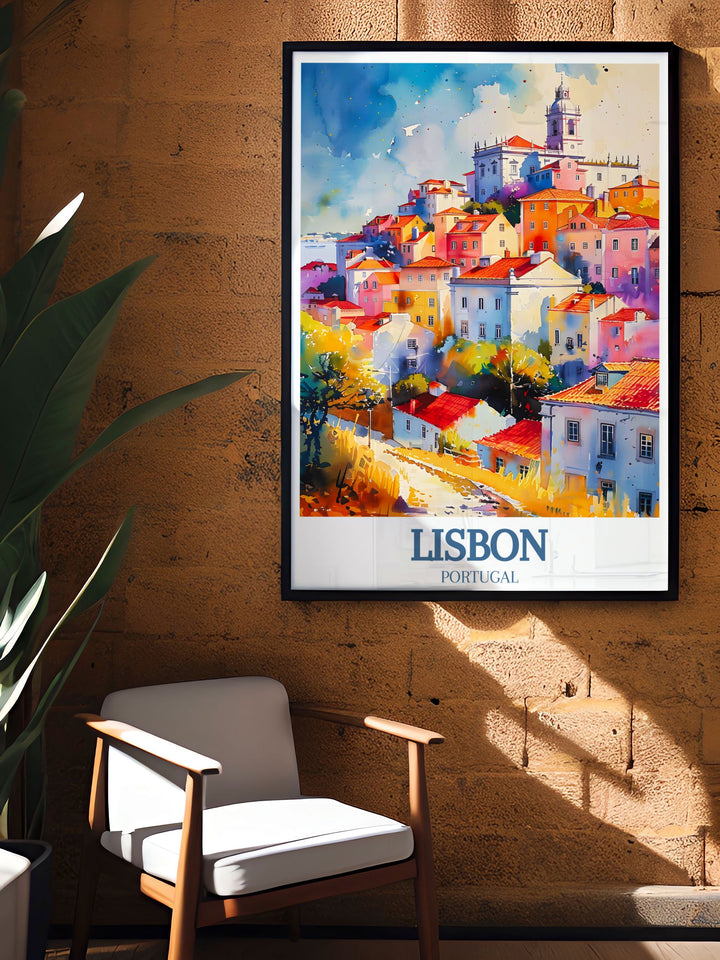 Immerse yourself in the breathtaking views of Alfama District Miradouro das Portas do Sol with our Simple Travel Print a perfect addition to your collection of Portugal Travel Art showcasing the scenic beauty of Lisbon