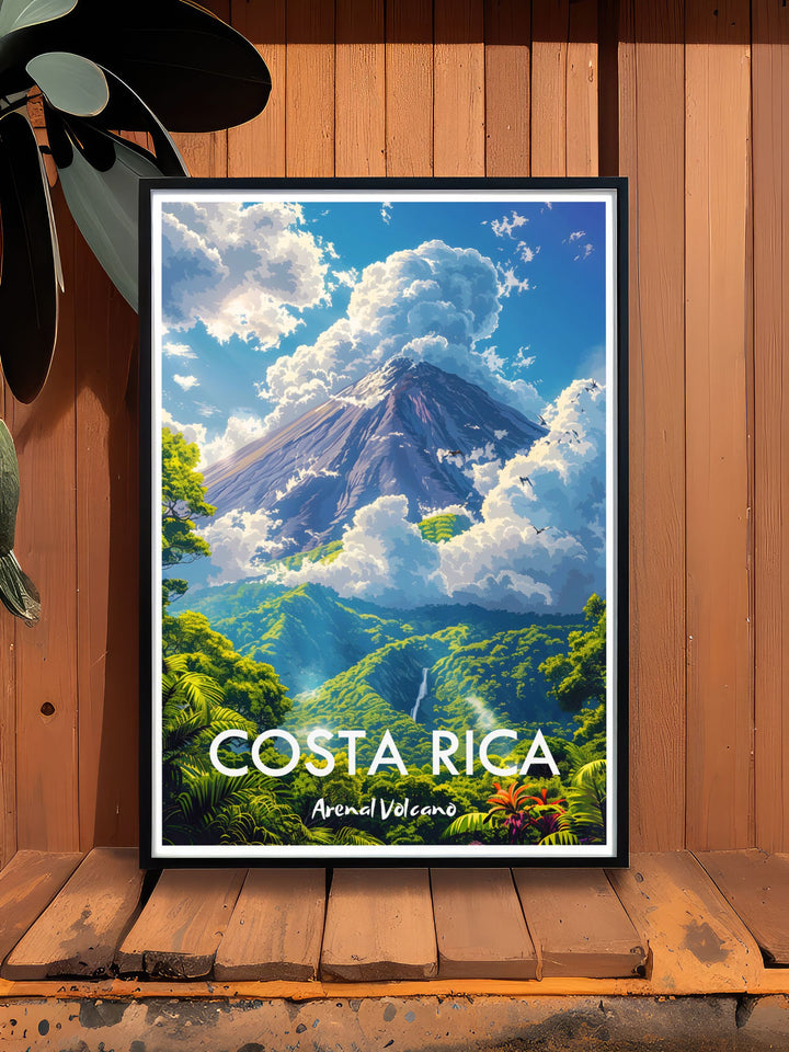 Experience the thrill of exploring Arenal Volcano with this high quality travel poster. Featuring the stunning vistas and diverse wildlife of the national park, this artwork is perfect for those who love to immerse themselves in nature. Enhance your home decor with the breathtaking beauty of Costa Ricas premier destination.