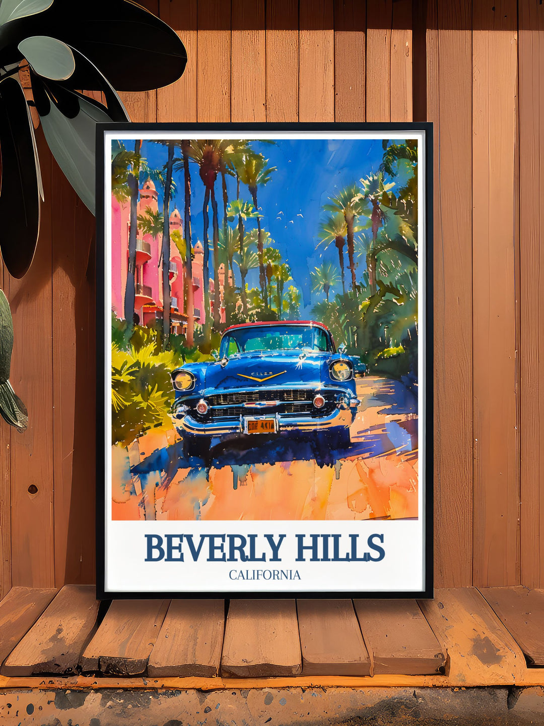 Unique artwork of Beverly Hills featuring the Beverly Hills Hotel and Hollywood, perfect for personalized gifts or home decor. This print captures the essence of Californias glamorous and scenic landmarks.