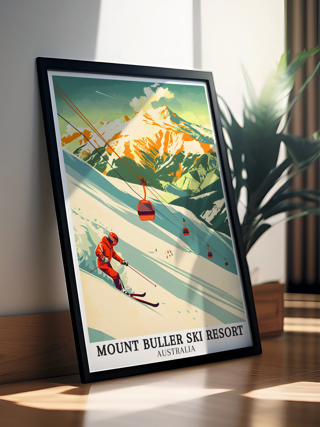 Victorian Alps Wall Art depicting the awe inspiring beauty of Australias mountainous region. The artwork showcases panoramic views of the snow capped Victorian Alps, dense forests, and a tranquil winter sky. Ideal for nature lovers and those who appreciate the grandeur of alpine landscapes, this piece adds a touch of natural beauty to any space.