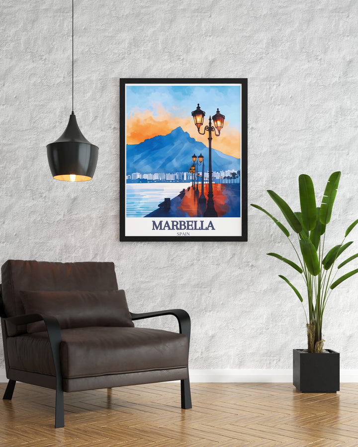 Elegant Marbella wall art featuring Paseo Marítimo and La Concha mountain a great choice for stunning living room decor and perfect wall decor for any space