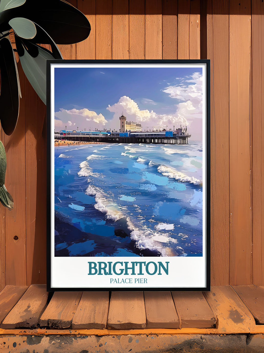 Illustration print featuring the bustling Laines of Brighton and the serene English Channel perfect for art lovers seeking a unique and charming addition to their wall art collection.