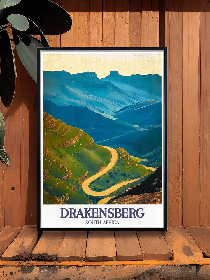 This Sani Pass travel print showcases the rugged beauty of South Africas iconic mountain road. With vibrant colors and intricate details, its perfect for adventure enthusiasts and makes an excellent addition to any home or office.