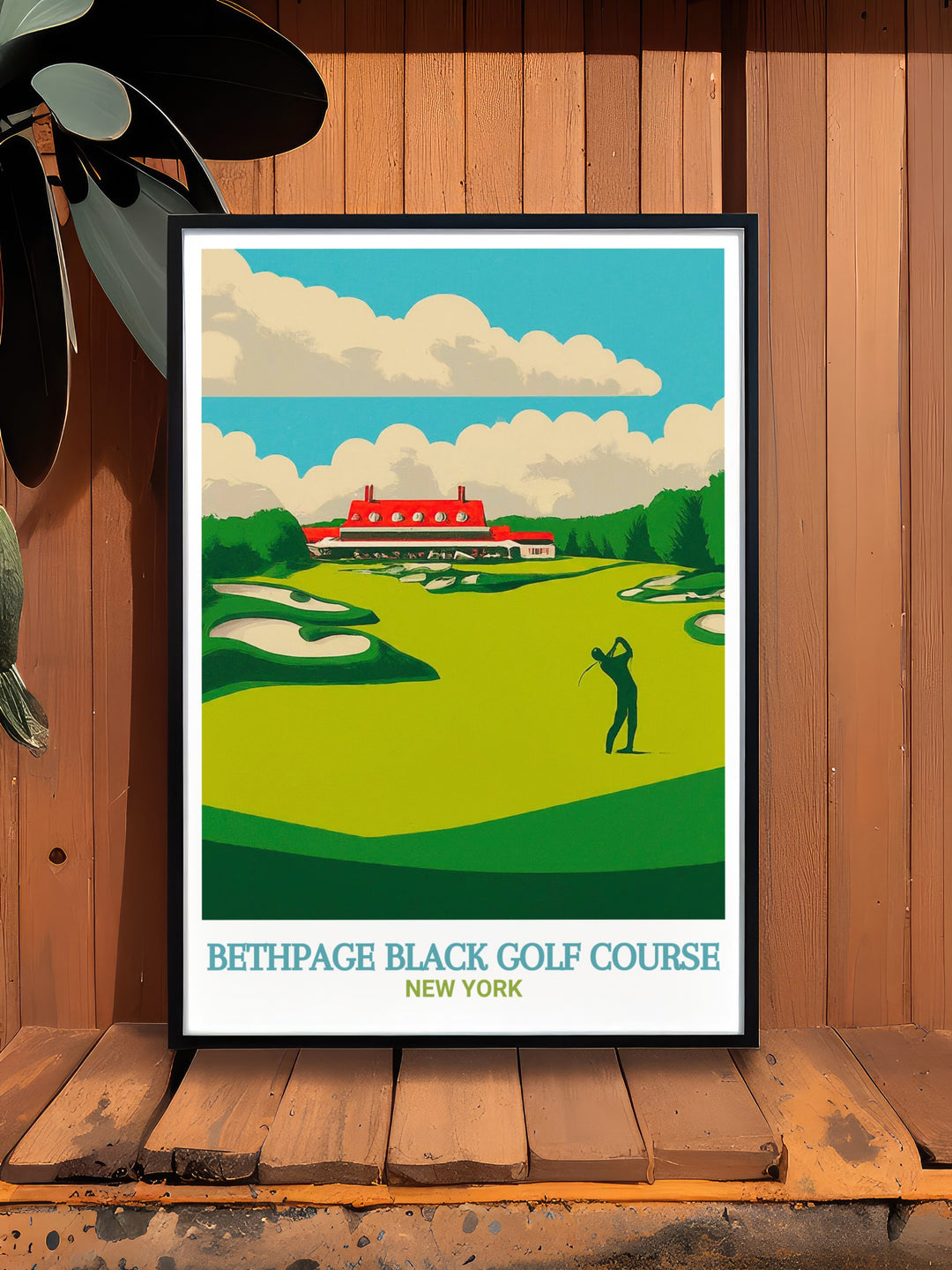 Golf travel art featuring Bethpage Black in New York, known for its challenging course design. This canvas print captures the grandeur of the course, making it a unique and stylish piece for any golfers collection.