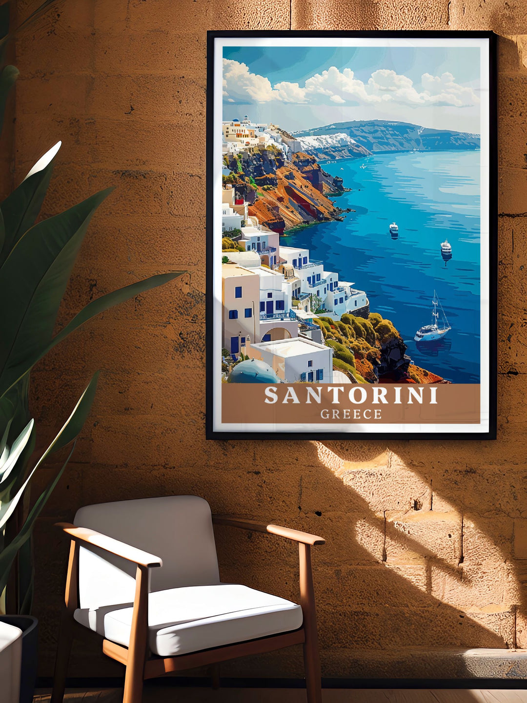 This travel print of Fira, Santorini, captures the iconic views and artistic spirit of the island. Perfect for adding a touch of Greek beauty to your living space.