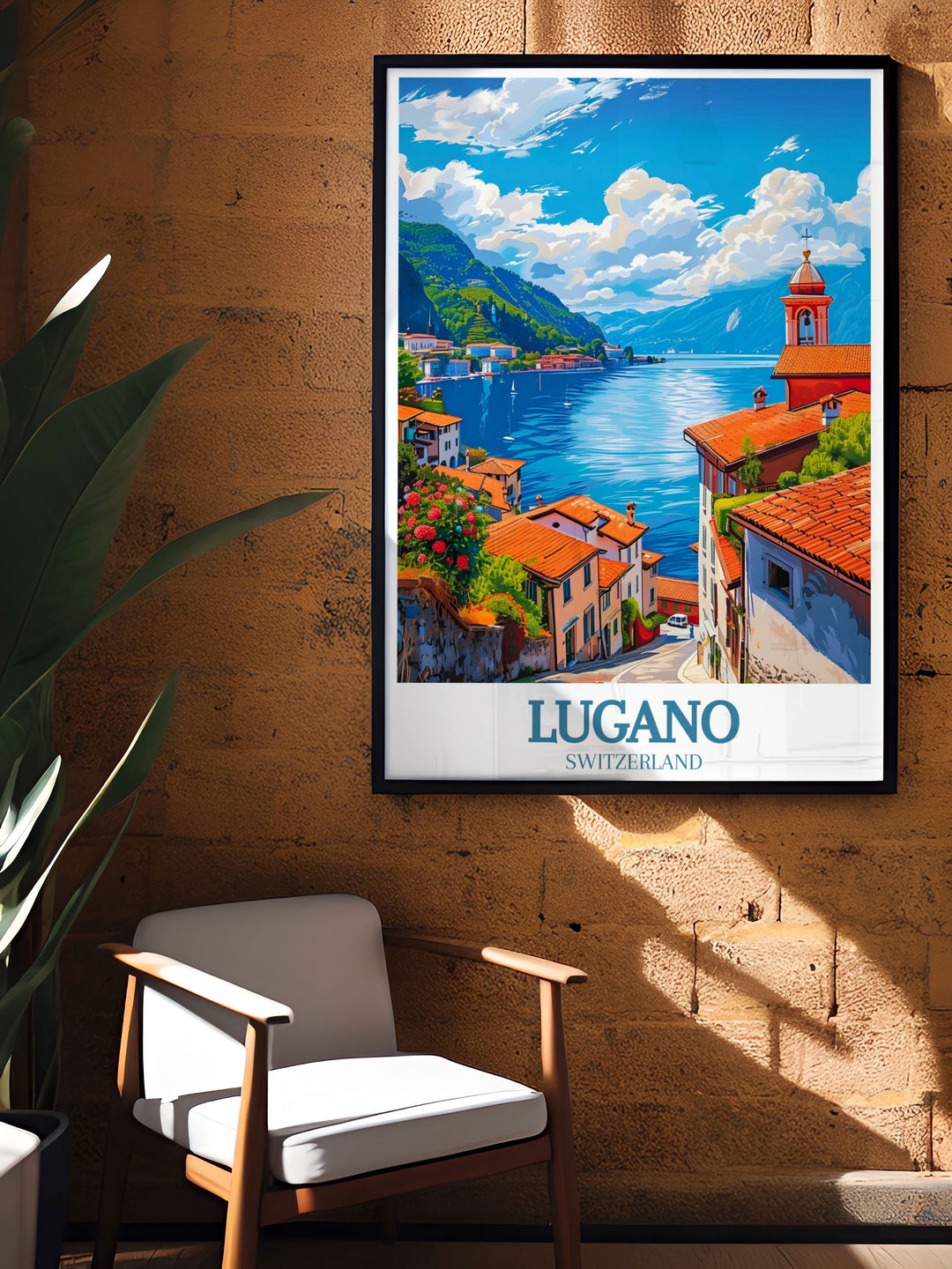 This detailed art print celebrates the picturesque streets and historic charm of Luganos Old Town Centro Storico, making it an ideal piece for urban elegance enthusiasts.