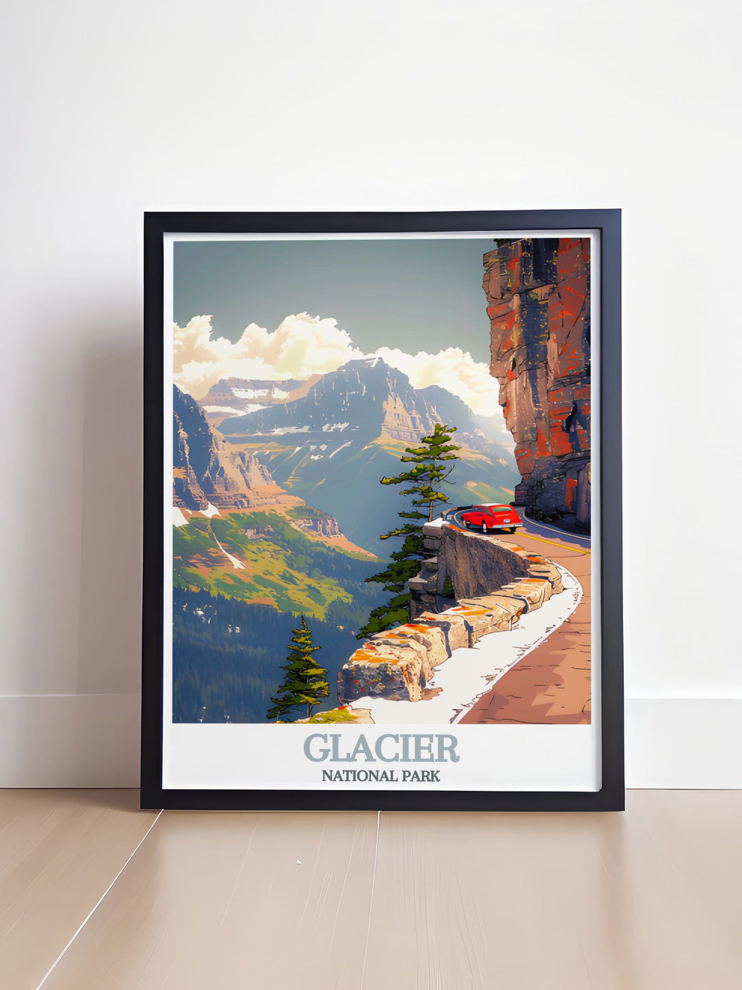 Commemorate your travels to Glacier National Park with this stunning poster of Going to the Sun Road. The fine details of Glacier Bays natural landscape create a peaceful and inspiring atmosphere in any room.