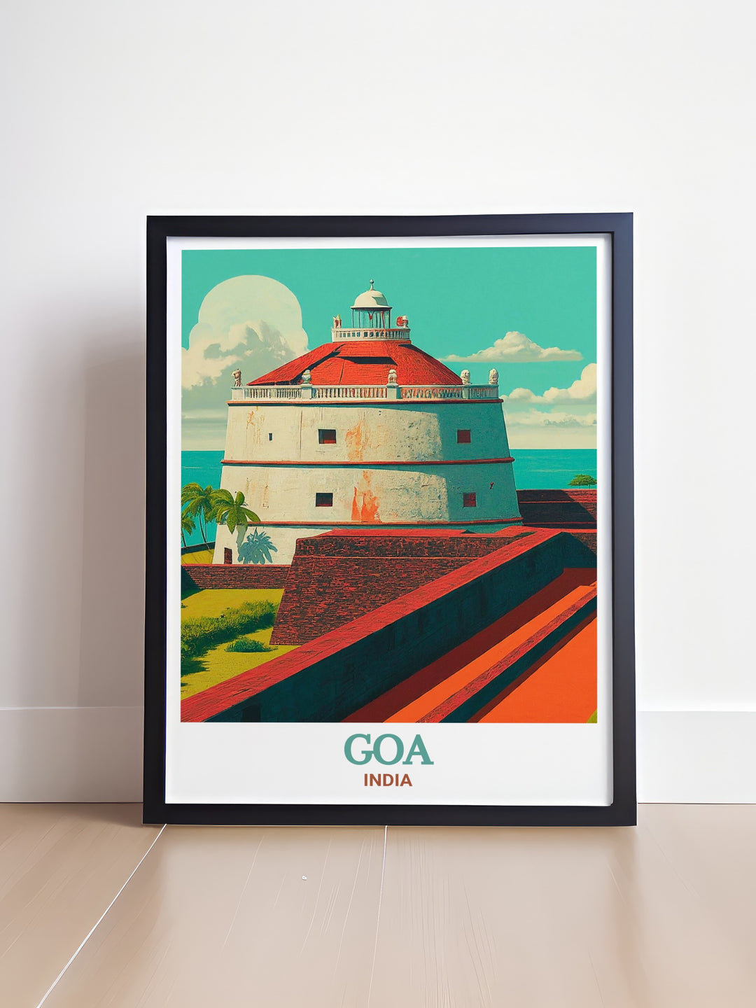 Fort Aguada wall art capturing the majestic beauty of this historic fort in Goa, India. The intricate details of the forts architecture and its strategic location make this print a striking focal point in any room, perfect for adding a touch of Indias rich history to your decor.