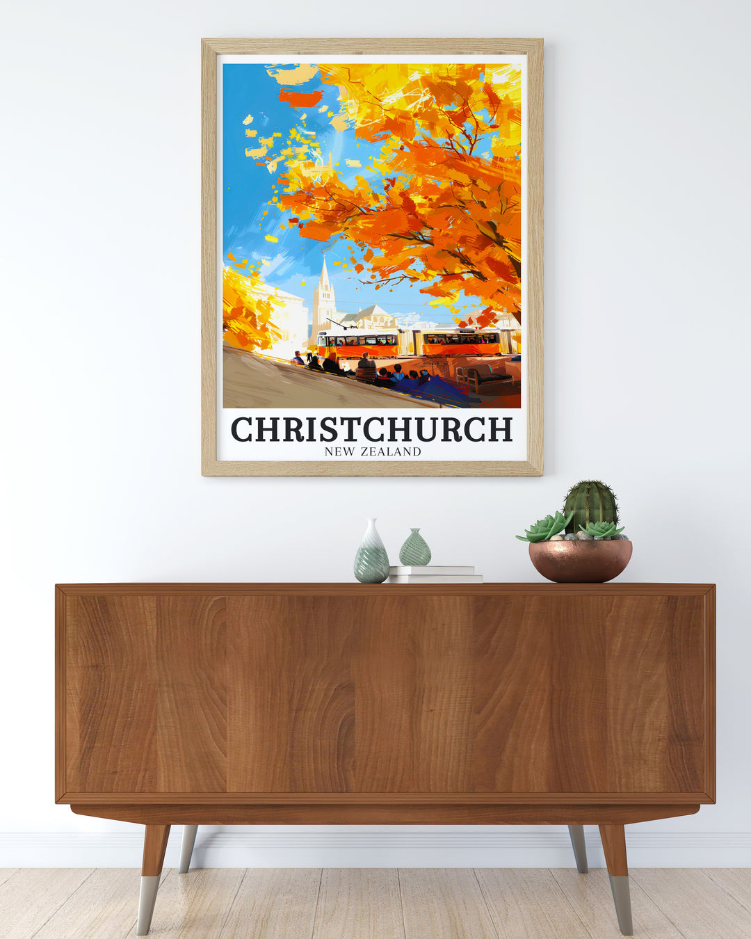 ChristChurch Cathedral and Christchurch Heritage Trams come to life in this elegant art print a perfect gift for anyone who loves New Zealand or seeks to bring a piece of Christchurchs unique charm into their home decor a timeless representation of the citys heritage.