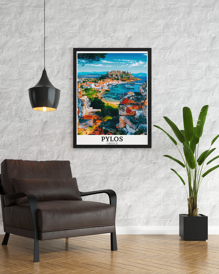 The Pylos Gift is a thoughtful choice for art and history lovers featuring Navarino Castle Ruins Peloponnese this Greece Island Print offers a unique and culturally rich addition to any home or office