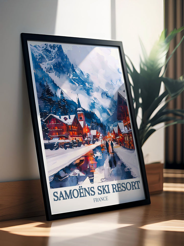 Snowboard Wall Art with Mont Blanc Grand Massif French Alps a unique addition to your home decor celebrating the beauty of the French Alps and the energy of winter sports