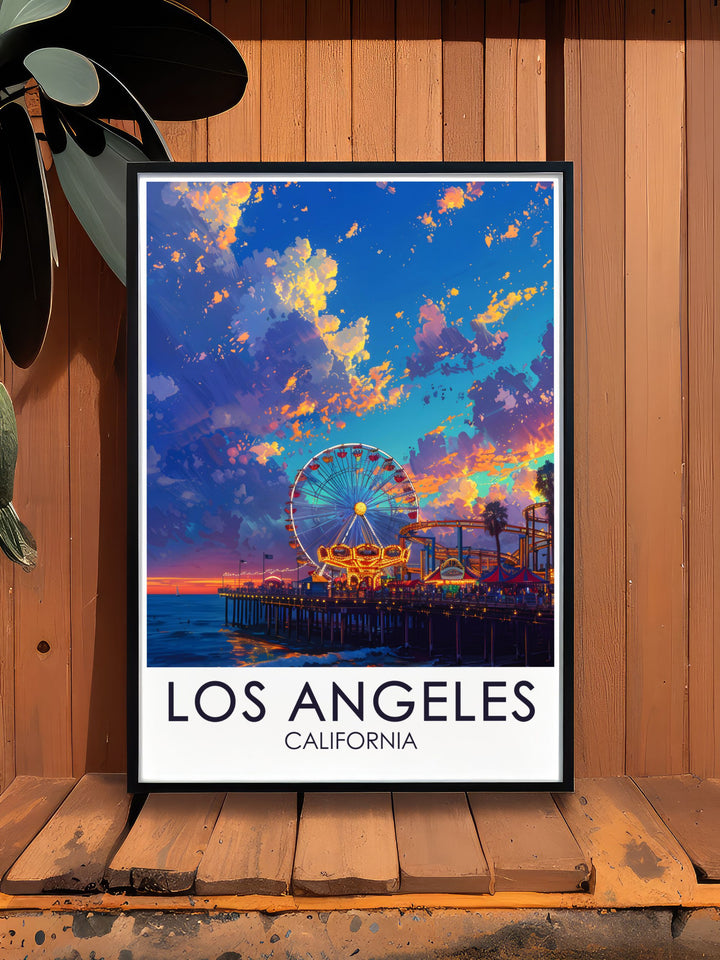 High quality Santa Monica Pier print of Los Angeles ideal for art collectors and home decorators looking to add a piece of the citys cultural richness to their space perfect for traveler gifts and holiday presents