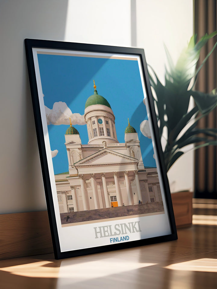 Featuring the majestic Helsinki Cathedral, this framed art piece brings a sense of grandeur and history into any room. Perfect for lovers of travel and architecture, this poster celebrates one of Finlands most famous landmarks.