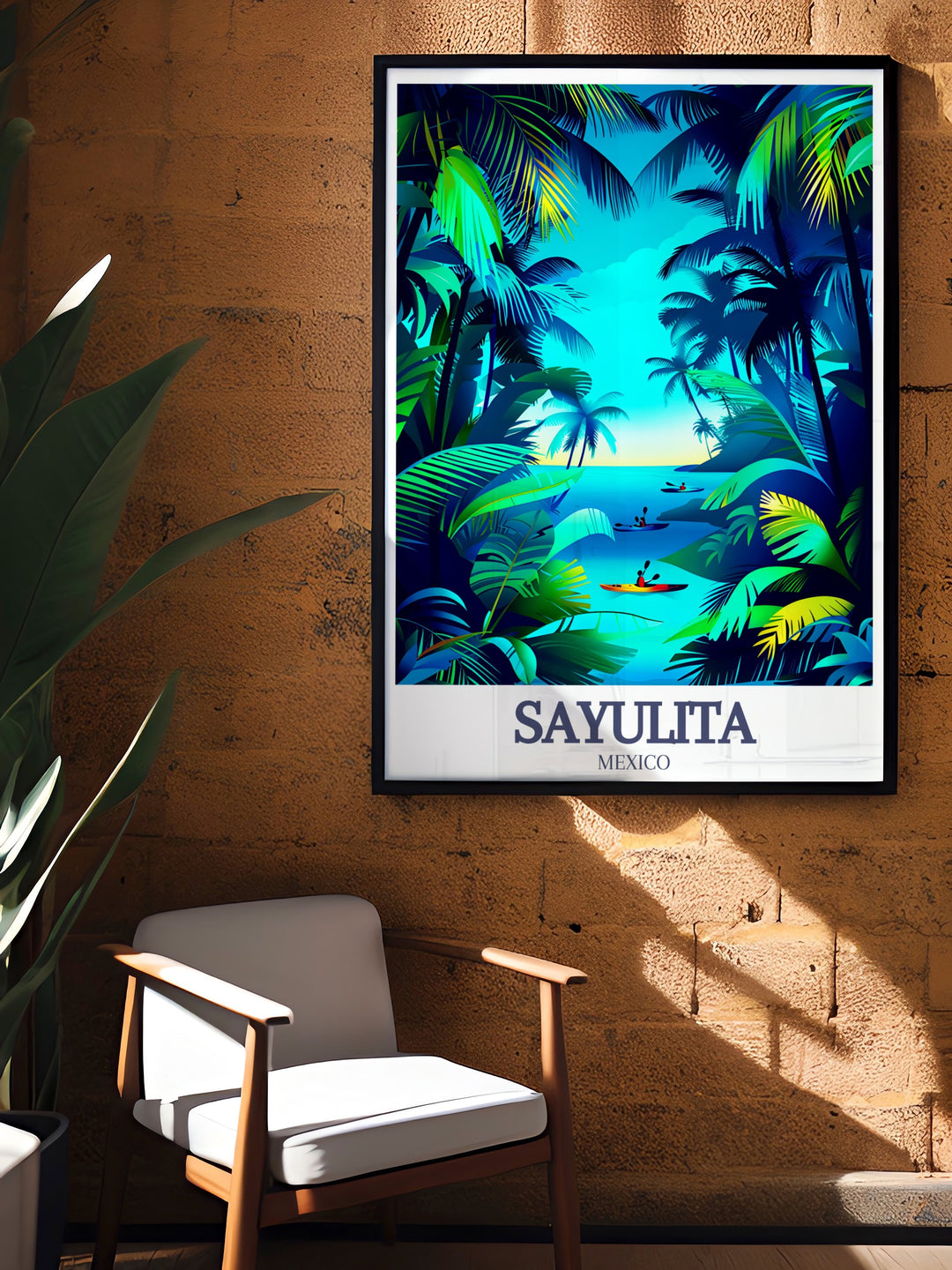 Sayulitas beauty is captured in this art print, highlighting the towns bustling streets, calm beaches, and the serene Los Muertos Beach. Its the perfect piece for those who love vibrant, beach inspired artwork.