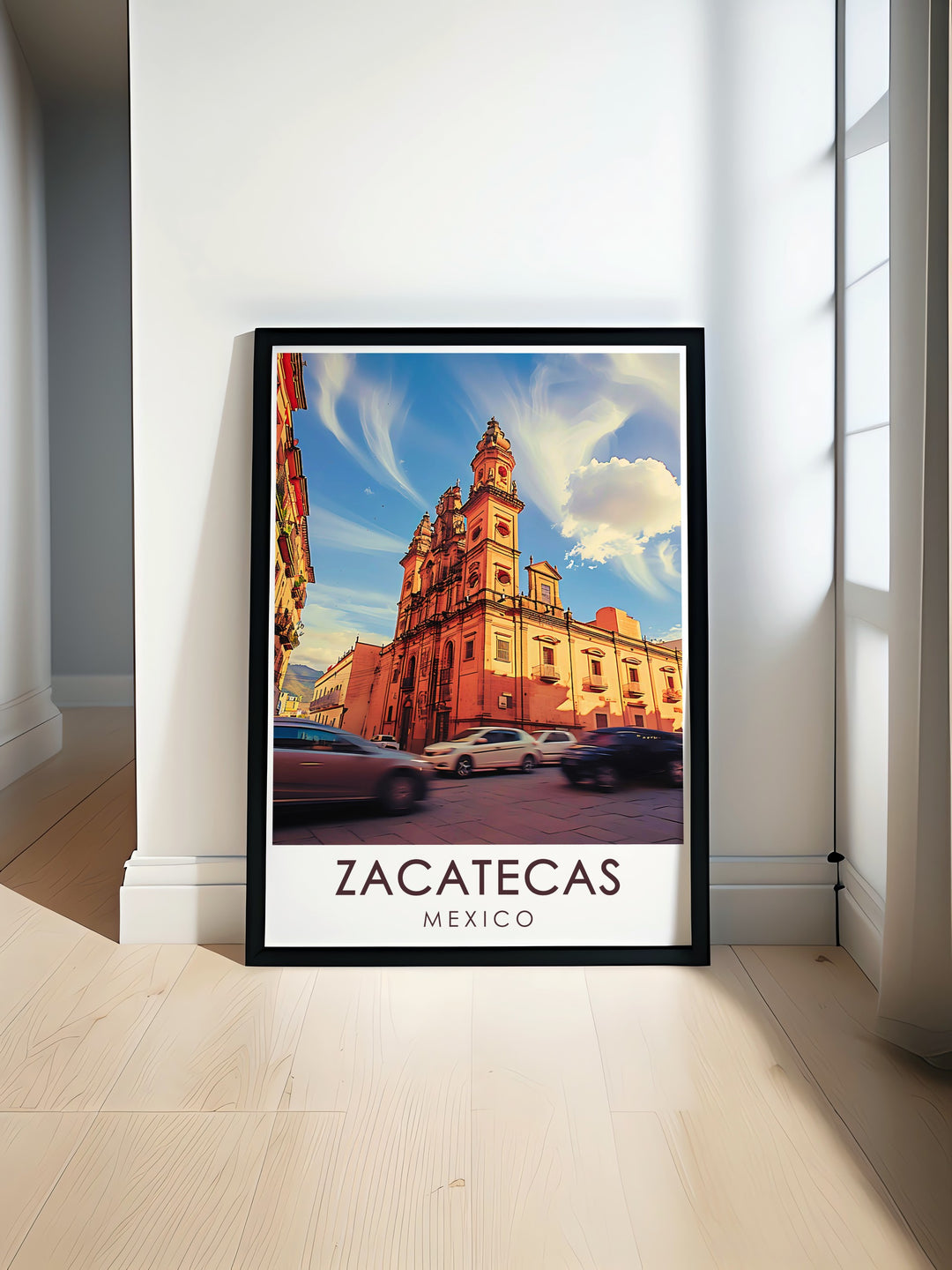 This Zacatecas poster print captures the stunning Zacatecas Cathedral, showcasing its intricate baroque architecture and historical significance. Ideal for art lovers, this piece brings the essence of Zacatecas into any living space.