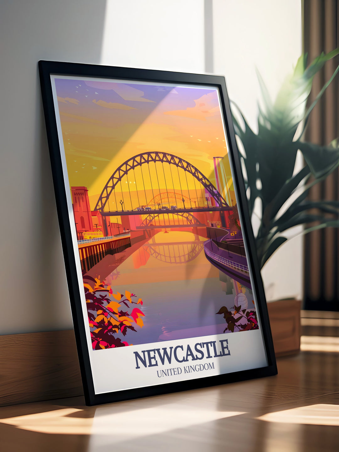 A beautiful Newcastle art print featuring the Tyne Bridge and Gateshead Millennium Bridge. This travel print brings a touch of modern and historical charm to your space, offering a unique addition to any home. The canvas art is ideal for those who appreciate UK travel gifts and Newcastle decor.